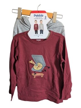 NWT‎ Pekkle 2 Pack Long Sleeve Graphic Tee Waffle Henley Hoodie Size 6